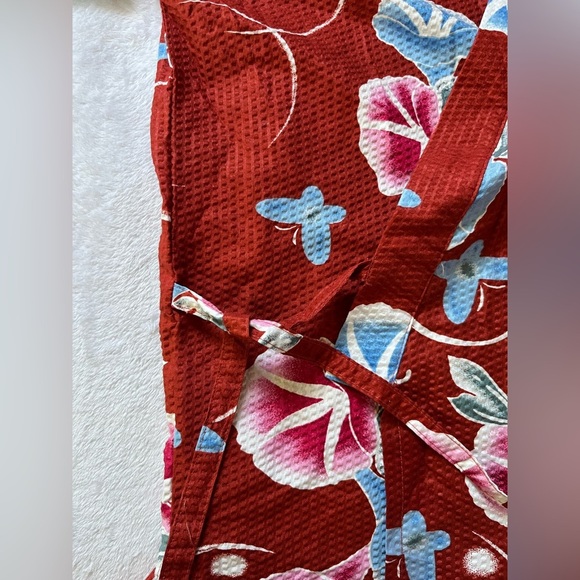 Vintage Brick Red Floral Kimono Jacket M/L 100% Cotton - Picture 13 of 15